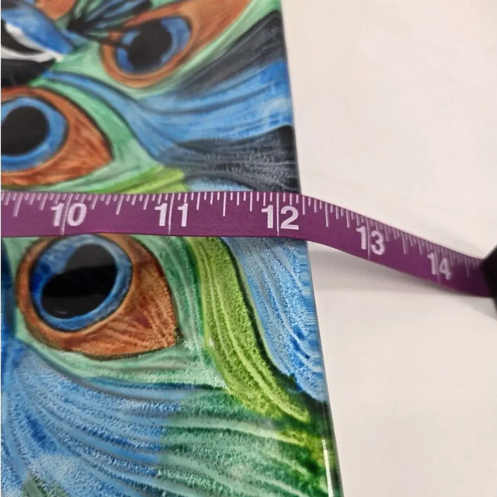 Hand Painted Peacock Plate Square Glass Beautiful Display Piece 12